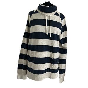 Divided by H&M Navy and White Horizontal Stripe drawstring Loose Turtleneck XL